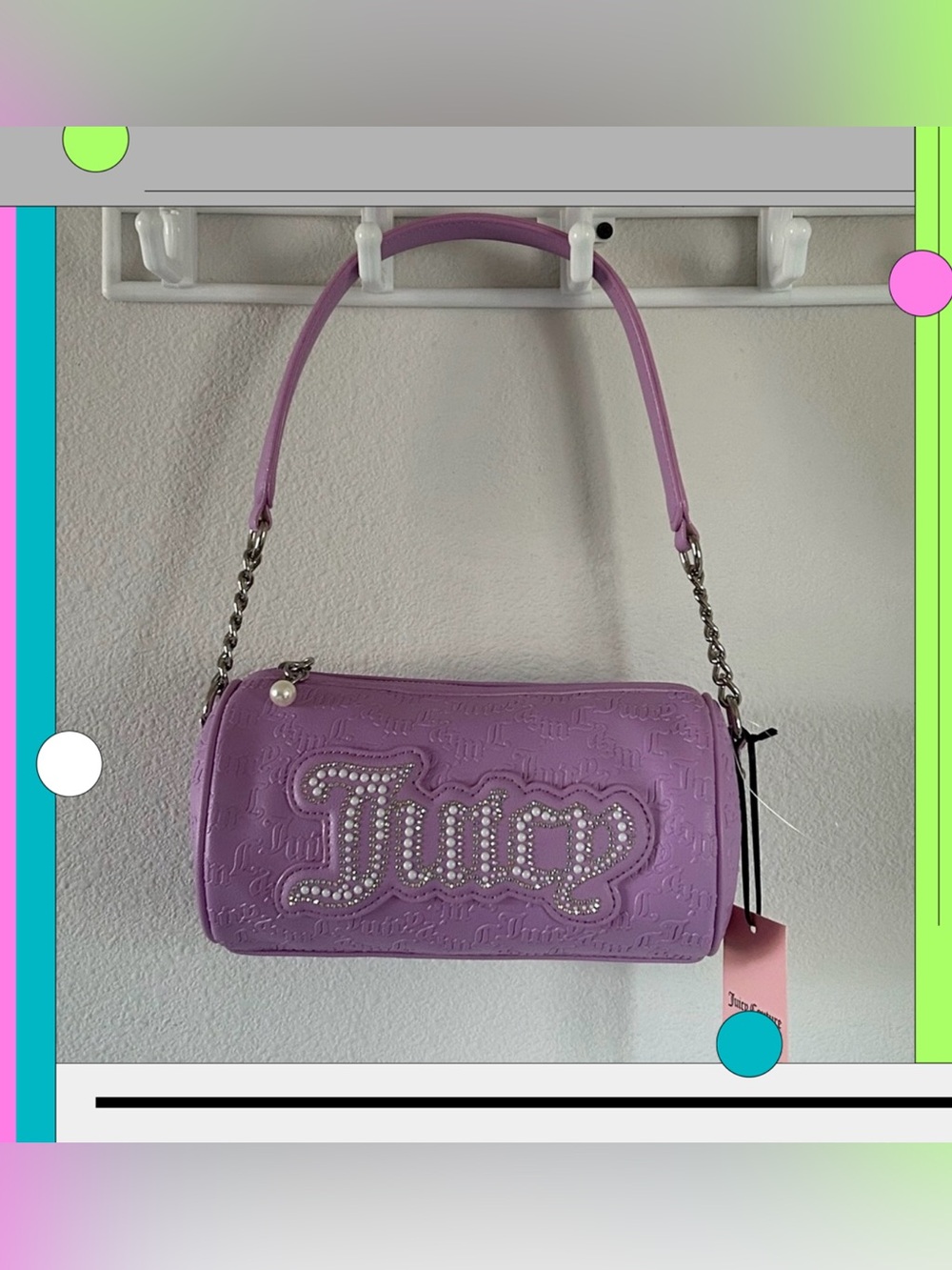 Juicy Couture String of Pearls Roll Bag Violet Tulle Debossed Y2K Coquette Retro